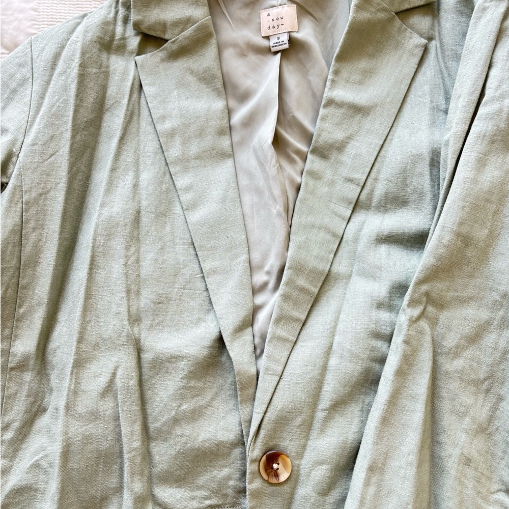 Light Green Linen Blazer with Button Detail